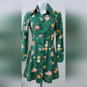Vintage 70s Helft’s Beverly Hills Green Floral Mod Mini Dress